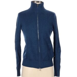 Loro Piana 100% Baby Cashmere Mock Neck Blue Zip Cardigan Extra Small 38 POCKETS